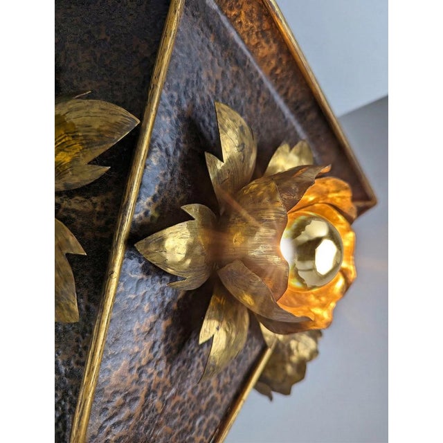 Hans Kögl Brass Floral Ceiling Lamp in the style of Hans Kögl, Germany, 1970s For Sale - Image 4 of 10