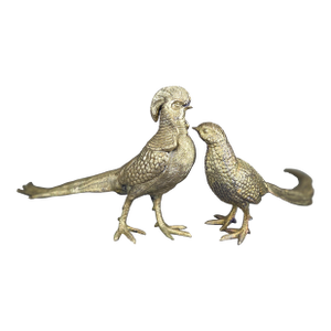 15" Pair of Antique French Silverplated Spelter Pheasant Sculptures