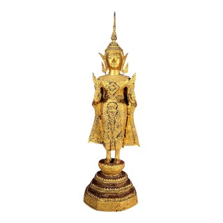 Late 19th Century Gilded Bronze Standing Figure From Thailand For Sale
