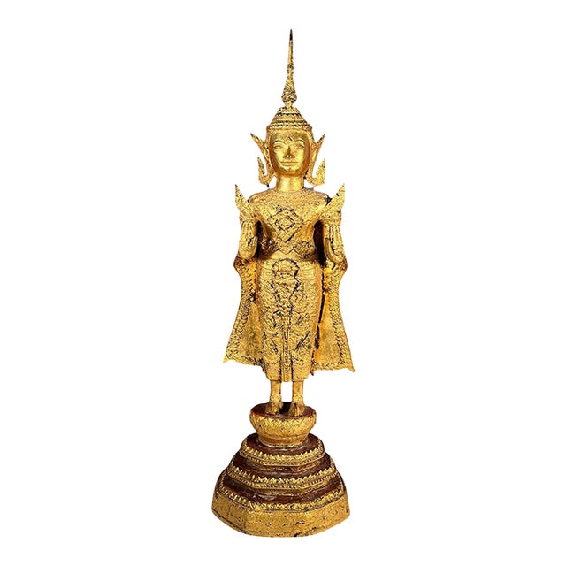 Late 19th Century Gilded Bronze Standing Figure From Thailand For Sale