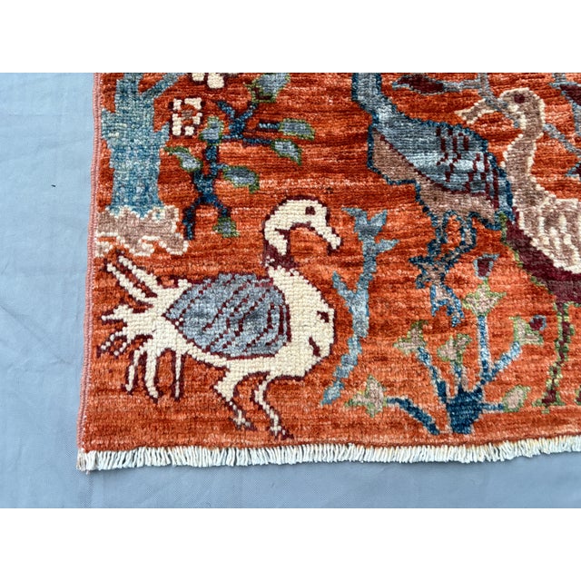Pictorial Peacock Tree of Life Natural Dye Wool Rug, 2'9" X 4'2" For Sale - Image 10 of 17