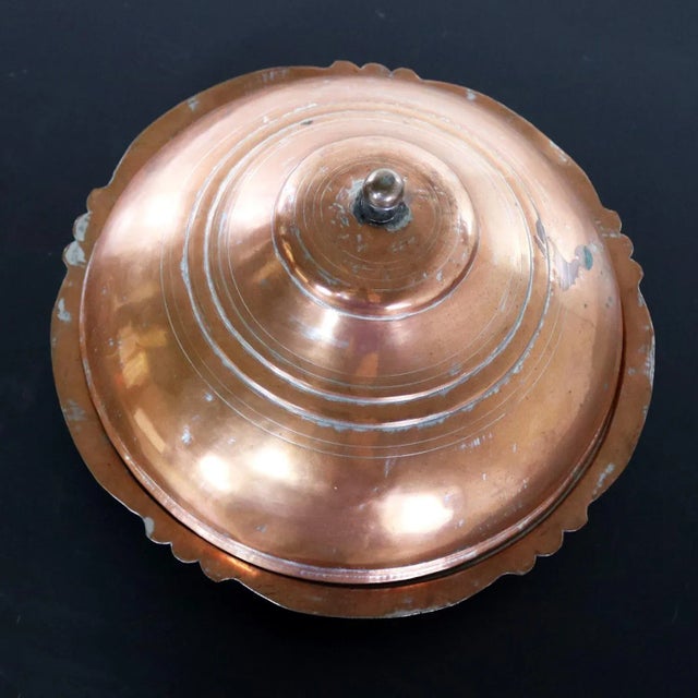 Antique Turkish Ottoman Large Lidded Copper Bowl Hand Forged For Sale - Image 10 of 13