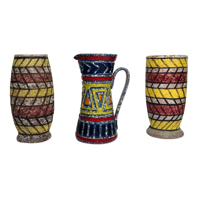 1950s Mid-Century Bright Lava Glaze Italian Vessels- Set of 3 For Sale
