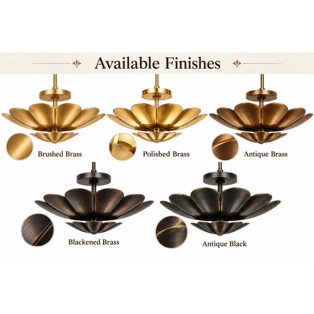 Brass Handmade Brass Lotus Ceiling Light, Floral Scalloped Fixture, Antique Finish For Sale - Image 8 of 10