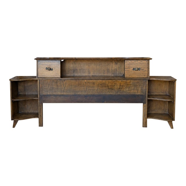 Vintage l.a. Period Furniture Headboard With Integrated Nightstands For Sale