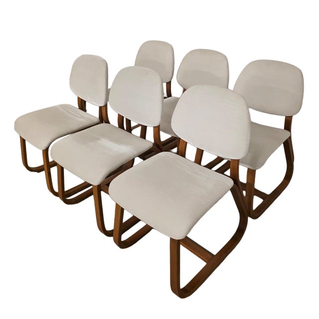Italian Curved Wooden Chairs, 1960s, Set of 6 For Sale