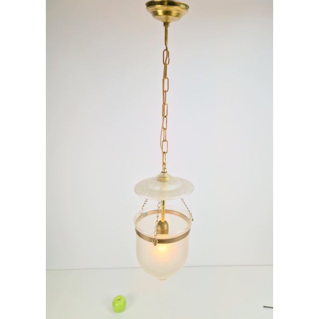 Hollywood Regency Vintage Brass and Mounted Glass Hundi Lantern Bell Lamp, 1950s For Sale - Image 3 of 13