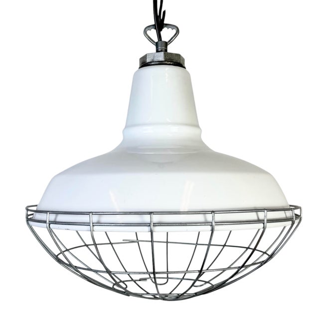 Industrial White Enamel Factory Pendant Lamp from Benjamin, USA, 1960s For Sale - Image 16 of 16
