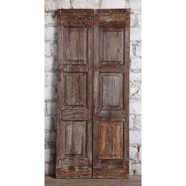 Mid-Century Modern Antique Floral Carved Double Doors – Rustic Farmhouse Barn Door Statement 80x35 For Sale - Image 3 of 5