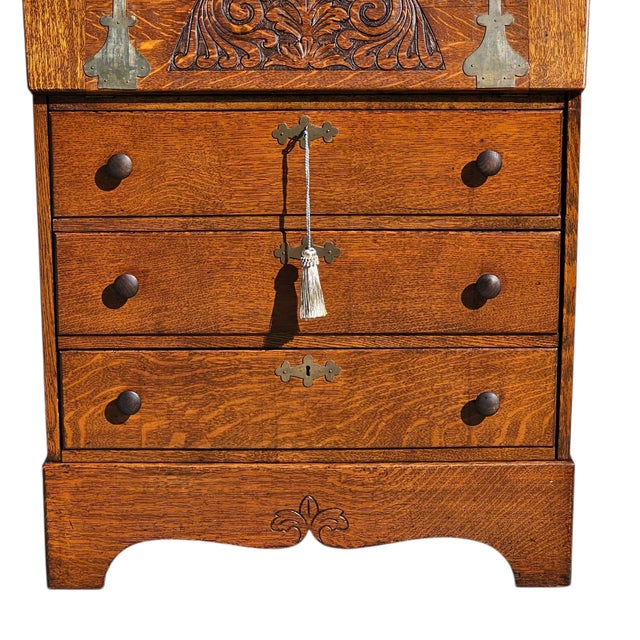 Antique Victorian Oak Slant-Top Secretary Desk | Governor’s Desk | C. 1870s For Sale - Image 13 of 17