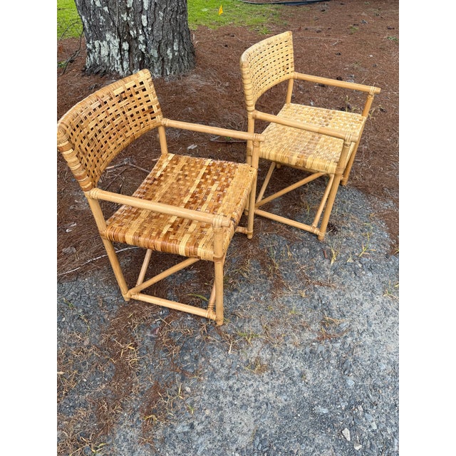 Bamboo and Rattan Square Table and Pair of Woven Chairs - Set of 3 For Sale - Image 10 of 10