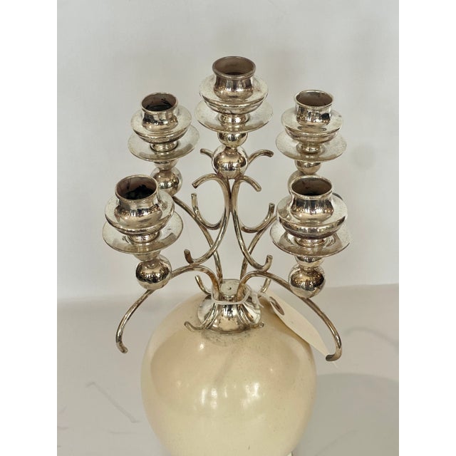 English Silver Ostrich Eggs Candelabras, Attributed to Anthony Redmile For Sale In West Palm - Image 6 of 12