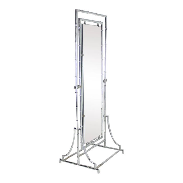 Mid Century Modern Chrome Faux Bamboo Metal Chevelle Floor Mirror Double Side For Sale