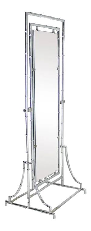 Mid Century Modern Chrome Faux Bamboo Metal Chevelle Floor Mirror Double Side