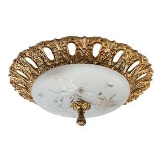 1950s Spanish Neo-Rococo Solid Bronze Flush Mount Ceiling Light For Sale