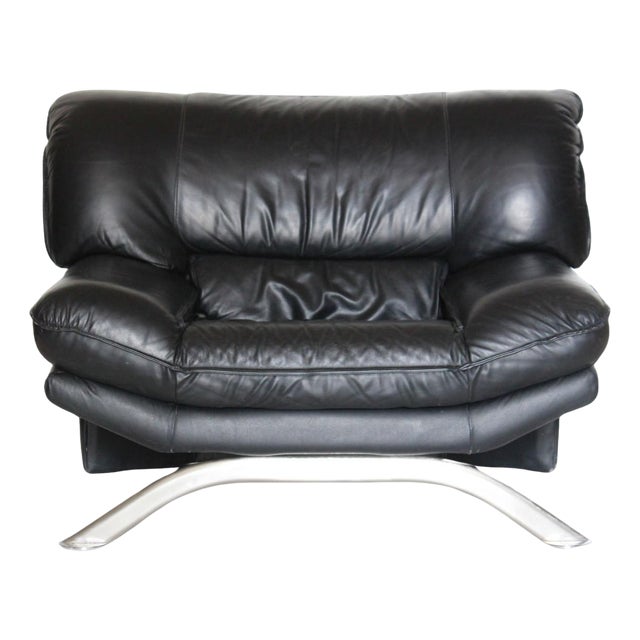 Postmodern Lounge Chair in Black Leather and Steel attributed to Nicoletti Salotti for Avanti, Italy, 1980s For Sale