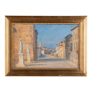 Early 20th Century Original Oil on Canvas Painting of a Street Near Venice, Signed Gyde Petersen
