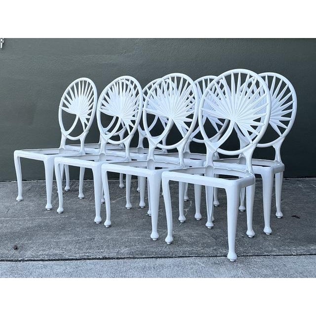 White Vintage Palm Frond Cast Aluminum Dining Chairs - Set of 8 For Sale - Image 8 of 12