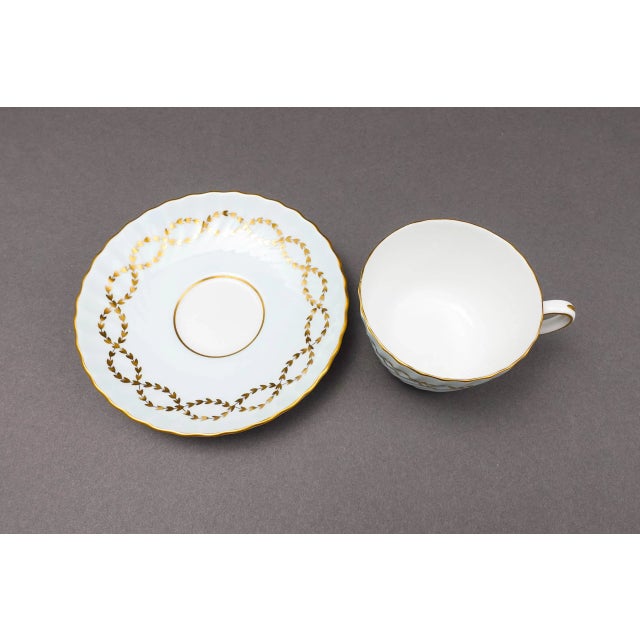 Late 20th Century Late 20th Century Minton England S600 Gold Laurel Leaves Light Blue Tea Cup & Saucer Set- 8 Pieces For Sale - Image 5 of 10