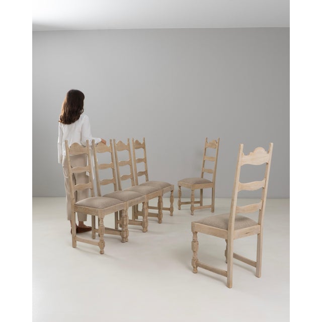 1970s Belgian Oak Dining Chairs With Upholstered Seats - Set of 6 For Sale - Image 17 of 18