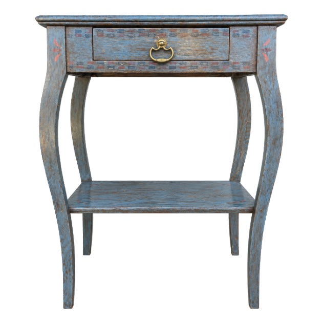 Vintage Hand-Painted Side Table W/ Drawer For Sale