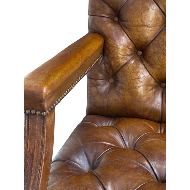 Large Gainsborough Library Armchair of Tufted Leather From England For Sale - Image 13 of 15