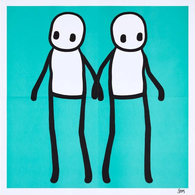 STIK, Holding Hands Signed (Teal), 2020 Lithographic print in colour on 140 gsm smooth woven paper 50 x 50 cm (19.65 x...