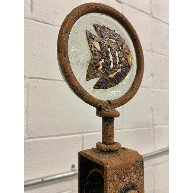 Sculptural Rustic Concrete + Steel Andirons, a Pair (Mexico) For Sale - Image 6 of 13