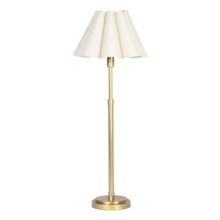 Polly Buffet Lamp, Natural Brass with Oyster Scalloped Shade For Sale