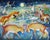 Moonlit Menagerie by Zoa Ace | Oil on canvas depicting various animals in a nighttime scene. For Sale
