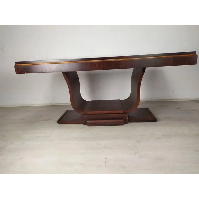 Art Deco table, walnut veneer, removable, 2 drawers on which extensions can be set 2 × 35cm