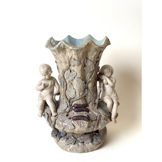 Ceramic Figural Majolica Tree Trunk Vases by Villeroy & Boch, Germany, 1890, Set of 2 For Sale - Image 7 of 18