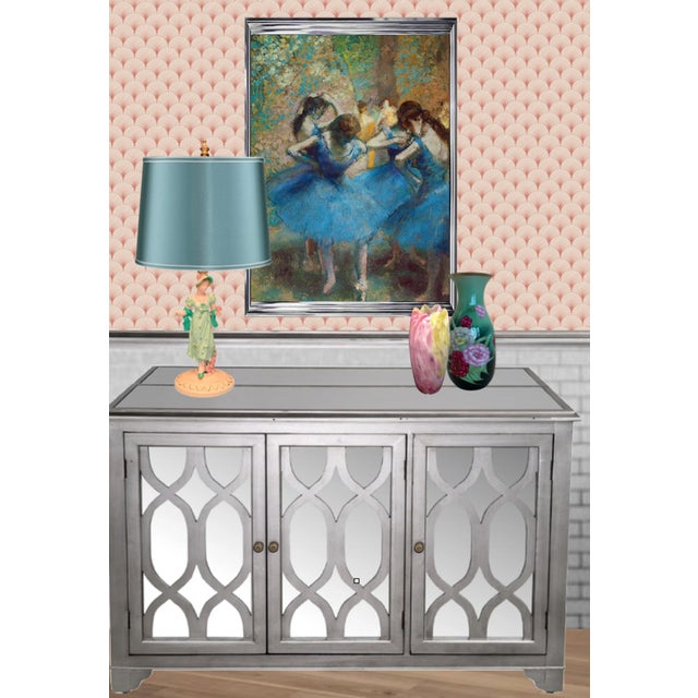 Early 20th Century Antique Metal Boudoir Table Lamp: Lady in Mint Green Dress For Sale - Image 5 of 12