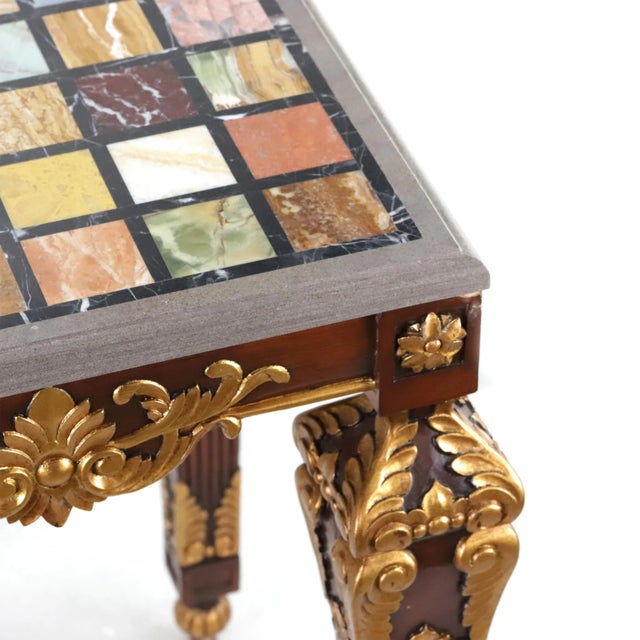 Pair of Vintage French Baroque Gold Sofa Side Tables. With Colored Marble Top - For Sale - Image 10 of 12