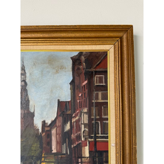 1960s 1960's Vintage Amsterdam Cityscape Oil Painting, Signed For Sale - Image 5 of 12