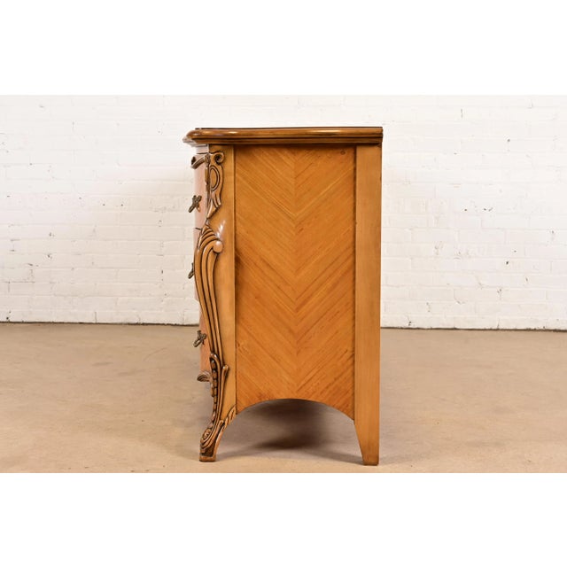 Romweber French Rococo Louis XV Carved Satinwood Long Dresser or Credenza For Sale - Image 11 of 13