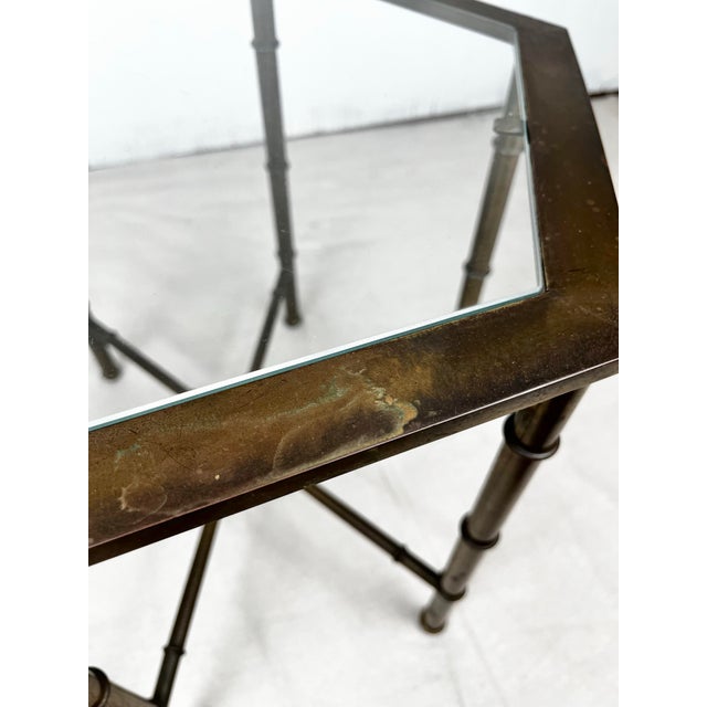 Vintage Mastercraft Brass Hexagonal Faux Bamboo Side Table For Sale - Image 10 of 11