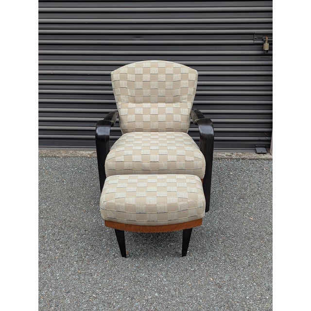 Art Deco Postmodern Burl Wood Lounge Chair and Ottoman Attributed to Adam Tihany for Pace Collection, C. 1990, Italian For Sale - Image 3 of 12