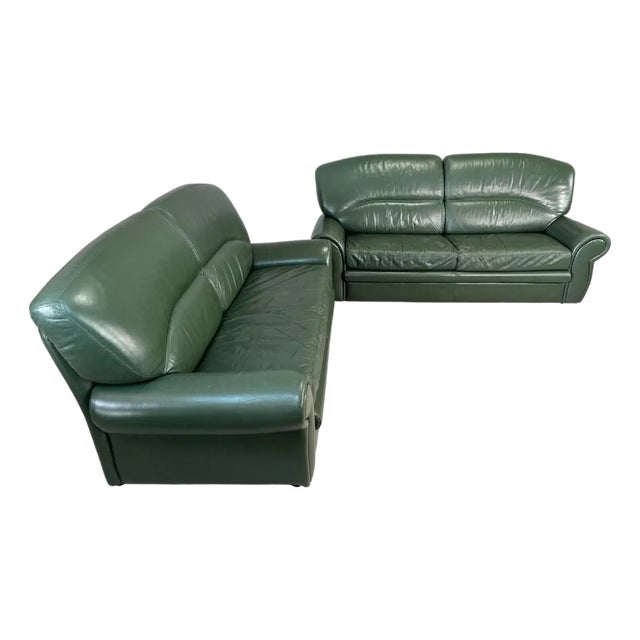 Vintage Dutch Green Leather Sofas – A Pair For Sale