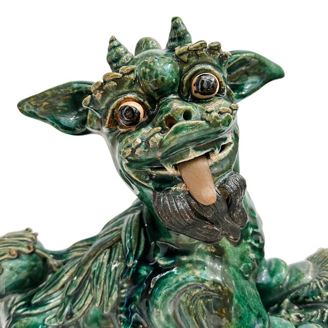 Large Vintage Chinese Green Glazed Pottery Kylin Chinese Dragons - a Pair For Sale In San Diego - Image 6 of 17