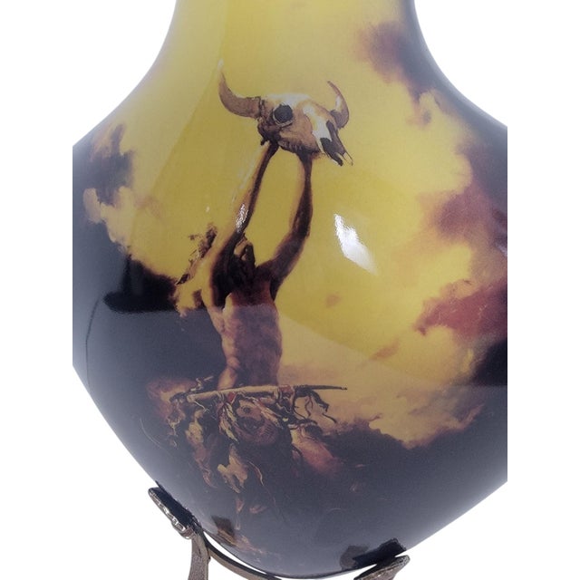 Native American Buck McCain “Prayer to the Healing Spirit” Vase – Franklin Mint Native American Art W/ Stand For Sale - Image 3 of 8