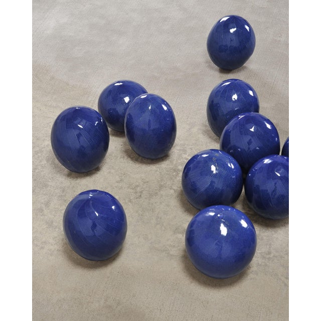 Set of Blue Glazed Ceramic Garden Egg Sculptures After Jun Kaneko For Sale - Image 13 of 18