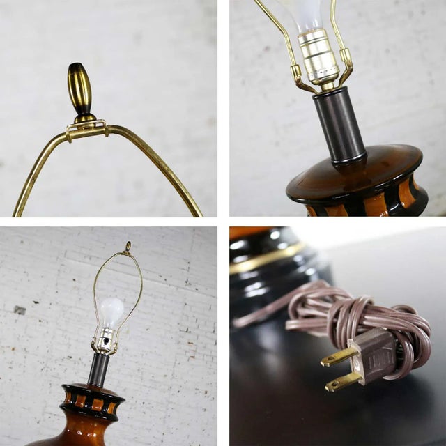 Mid 20th Century Mid Century Modern Lamp Large Brown and Black Bulbous Ceramic For Sale - Image 11 of 13