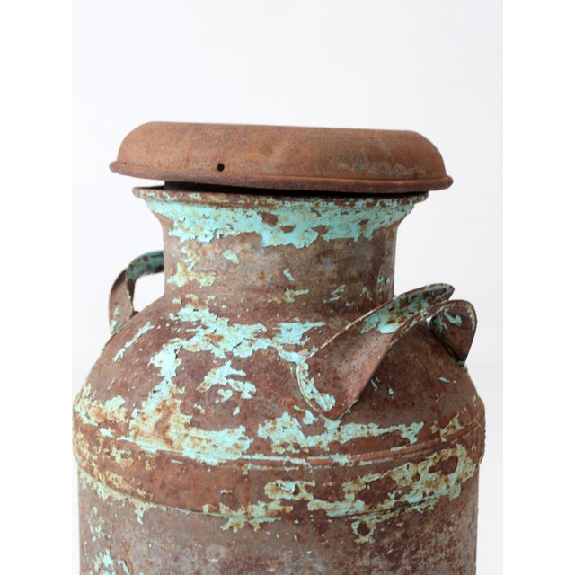 Antique Turquoise Painted Metal Milk Can For Sale - Image 6 of 18