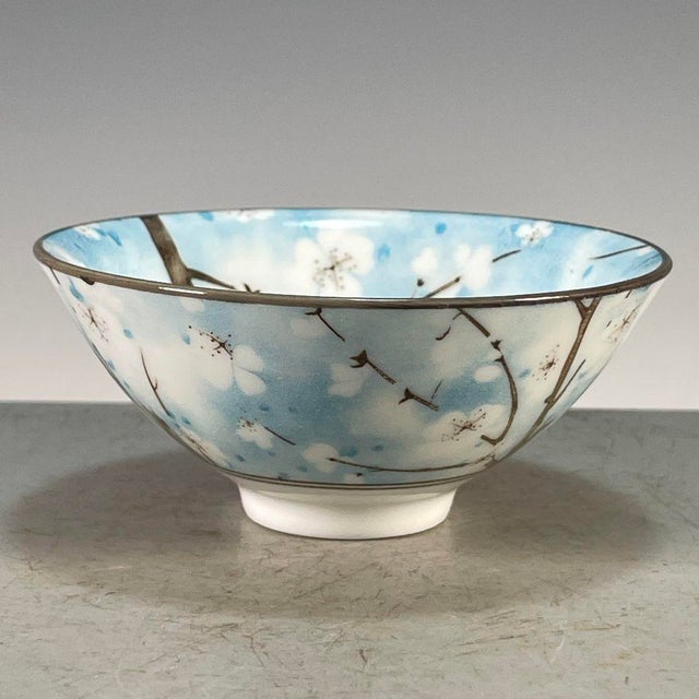 Blue Blue & White Porcelain Bowl With Prunus Blossom Motif For Sale - Image 8 of 9