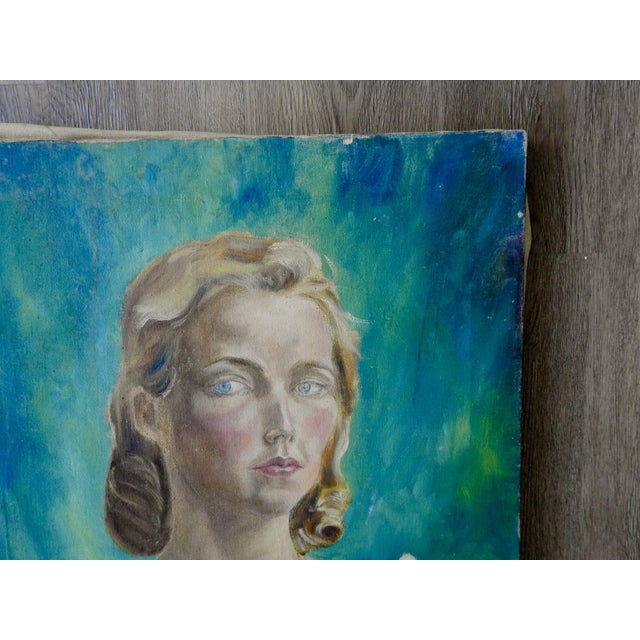 Mid-Century Modern Mid 20th Century Wpa Style Woman in White Portrait Painting For Sale - Image 3 of 7