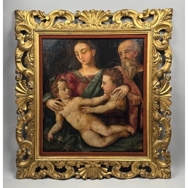 Italian School Artist, Holy Family, 1500s, Oil Painting, Framed For Sale - Image 11 of 11