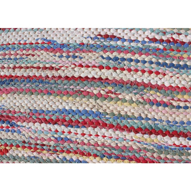 Blue Large Colorful American Braided Rug With Horizontal Stripes and Fringe Detail For Sale - Image 8 of 13