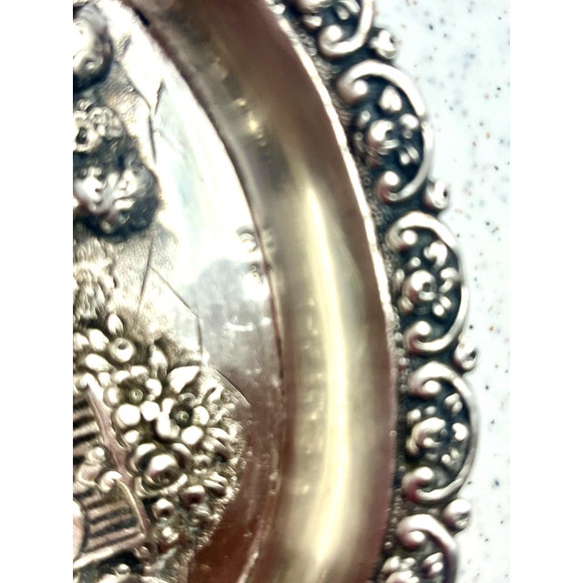 Metal Antique 800 Repousse Silver Cherubs Pulling Flower Cart Ashtray Catchall For Sale - Image 7 of 10