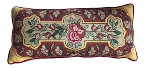 1940’s Floral Oblong Down Filled Needlepoint Pillow